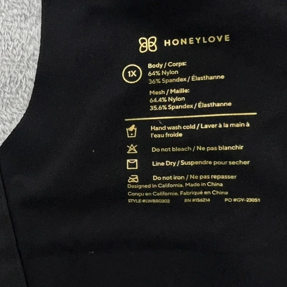 Honeylove Crossover Bra 1X Black Sculpting‎ Support Lift Comfort Shapewear